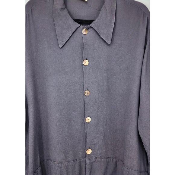 CP Shades Shirt Womens Large Blue Button Front Rayon Collared Long Sleeve Blouse - Picture 3 of 9